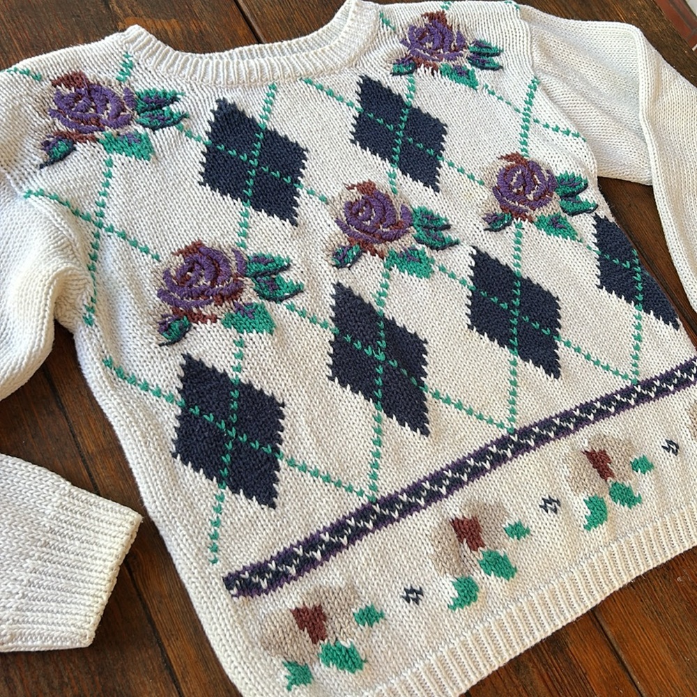 Vintage Colleen’s Collectables off white floral embroidered sweater - Picture 3 of 6